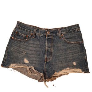 LEVI 501 High Rise Button Fly Denim Short Distress